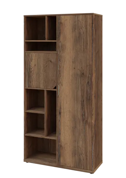 KSR6-83 P skříň šatní, 1x výsuvné ramínko, dvířka, niky, 2053x1022x400 mm, provedení pravé, dub halifax cínový